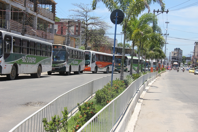 O canteiro central já começou a receber grades de proteção