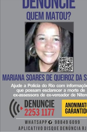Mariana Soares foi morta a tiros no Fonseca, em Niterói/Divulgação / Portal dos Procurados